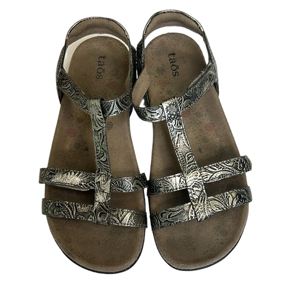 Taos Trophy Leather Sandals Floral‎ in Pewter Casual Outdoors Dressy Beauty 6 - Picture 1 of 15